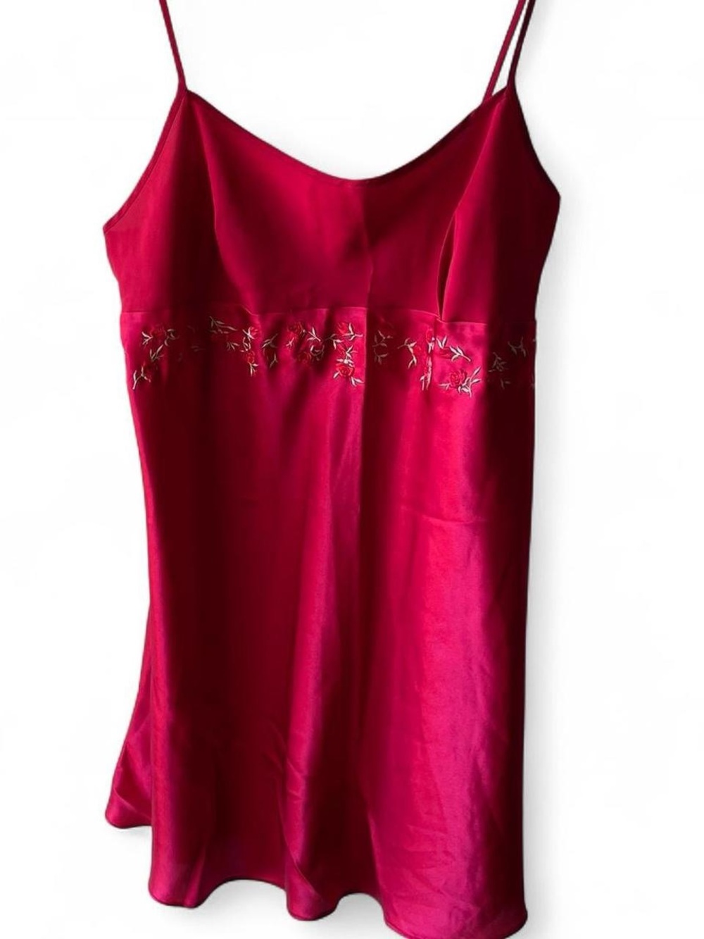 Women's Vintage Red Satin Slip Dress with Delicate Embroidery